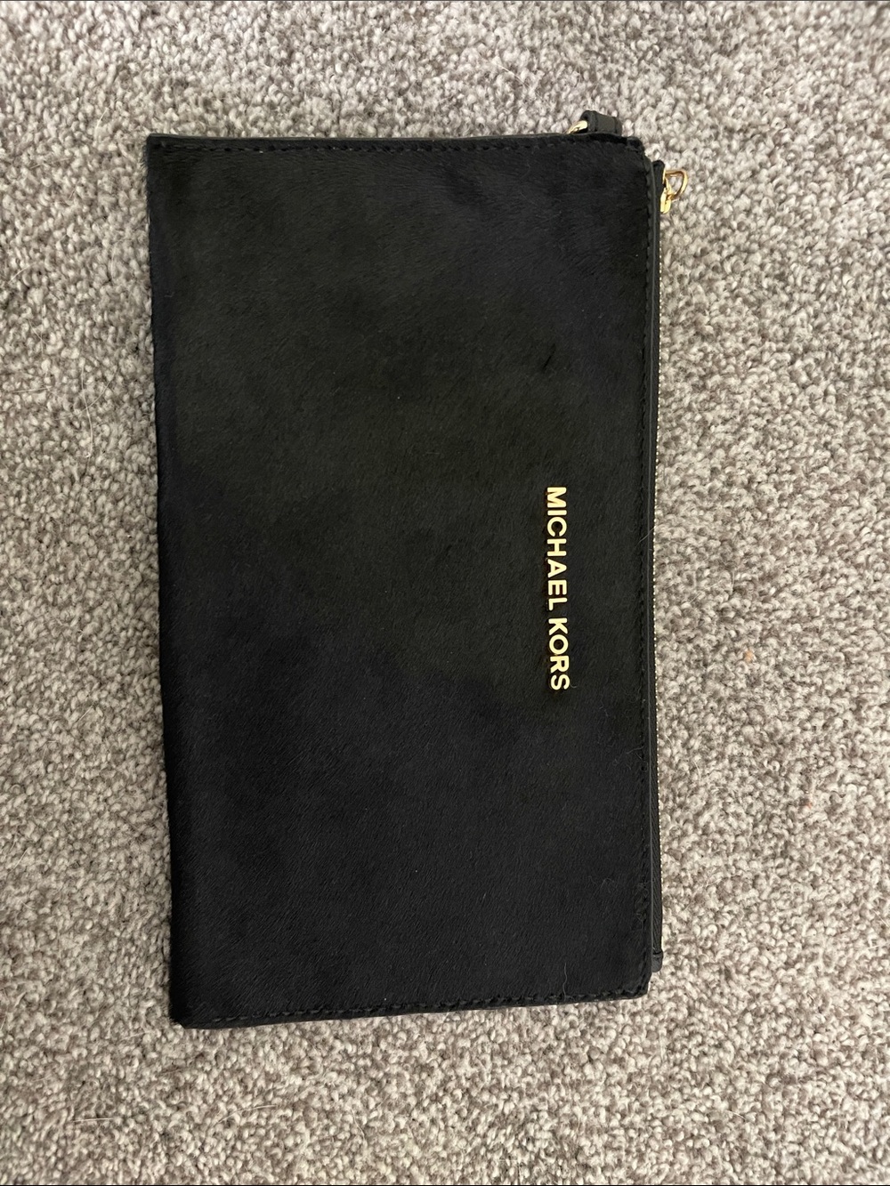 Michael Kors Black Calf Hair Wristlet with Gold Logo